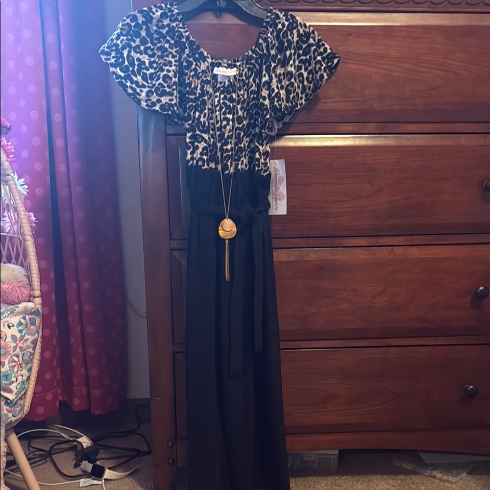 Leopard Print and Black Maxi Dress